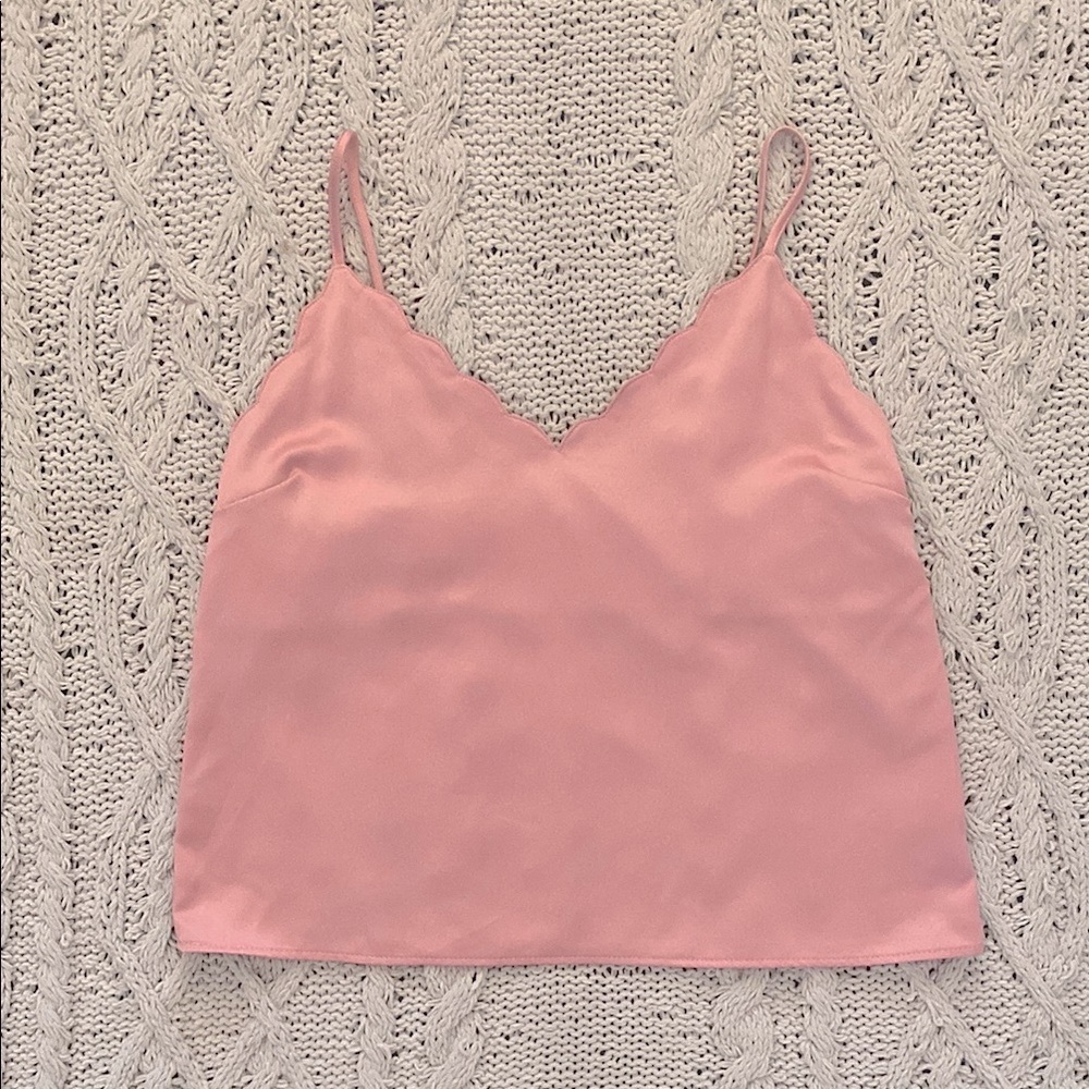 Iris - Soft Pink Scalloped Camisole Blouse Top w/ Adjustable Straps